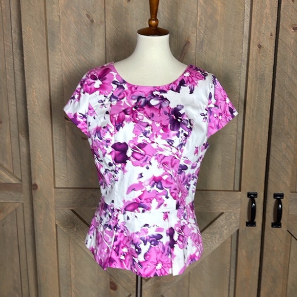 Boston Proper pink floral peplum blouse Size 14 - Picture 11 of 11